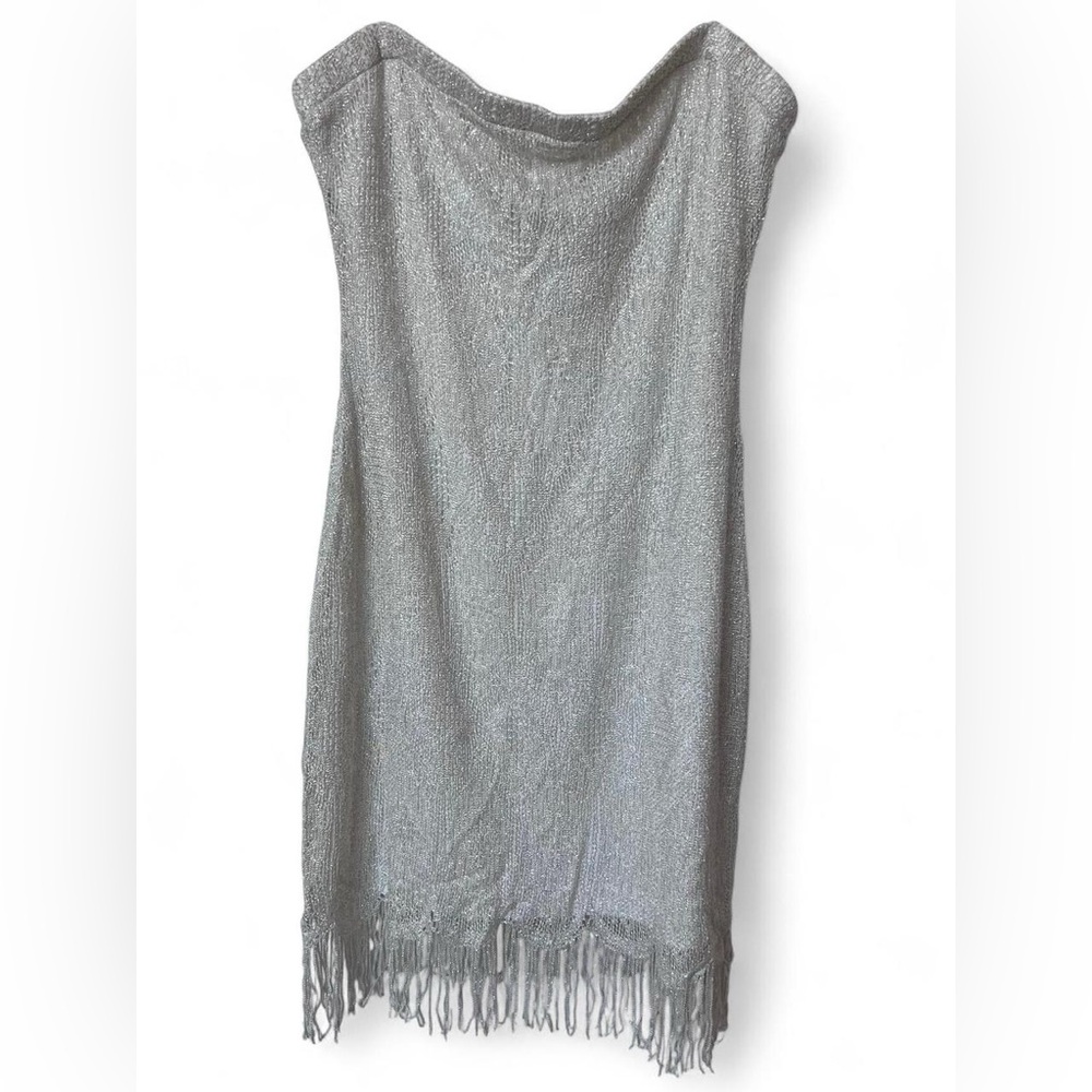All That Jazz Vintage Ivory Sparkly Mini Dress Fringe Detail Women's Size M